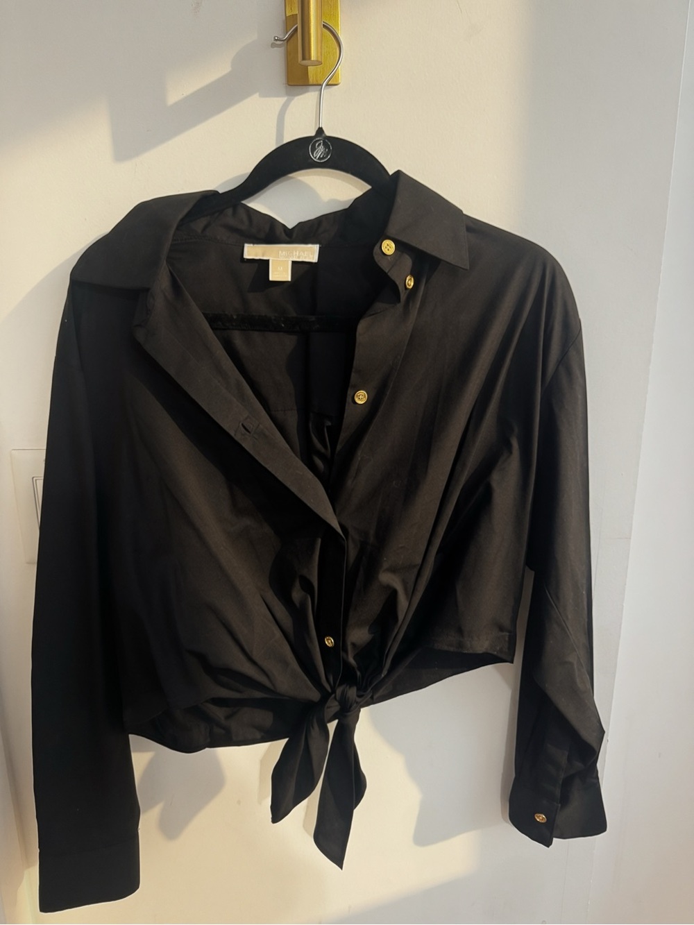 Michael Kors Black Tie-Front Button-Down Shirt